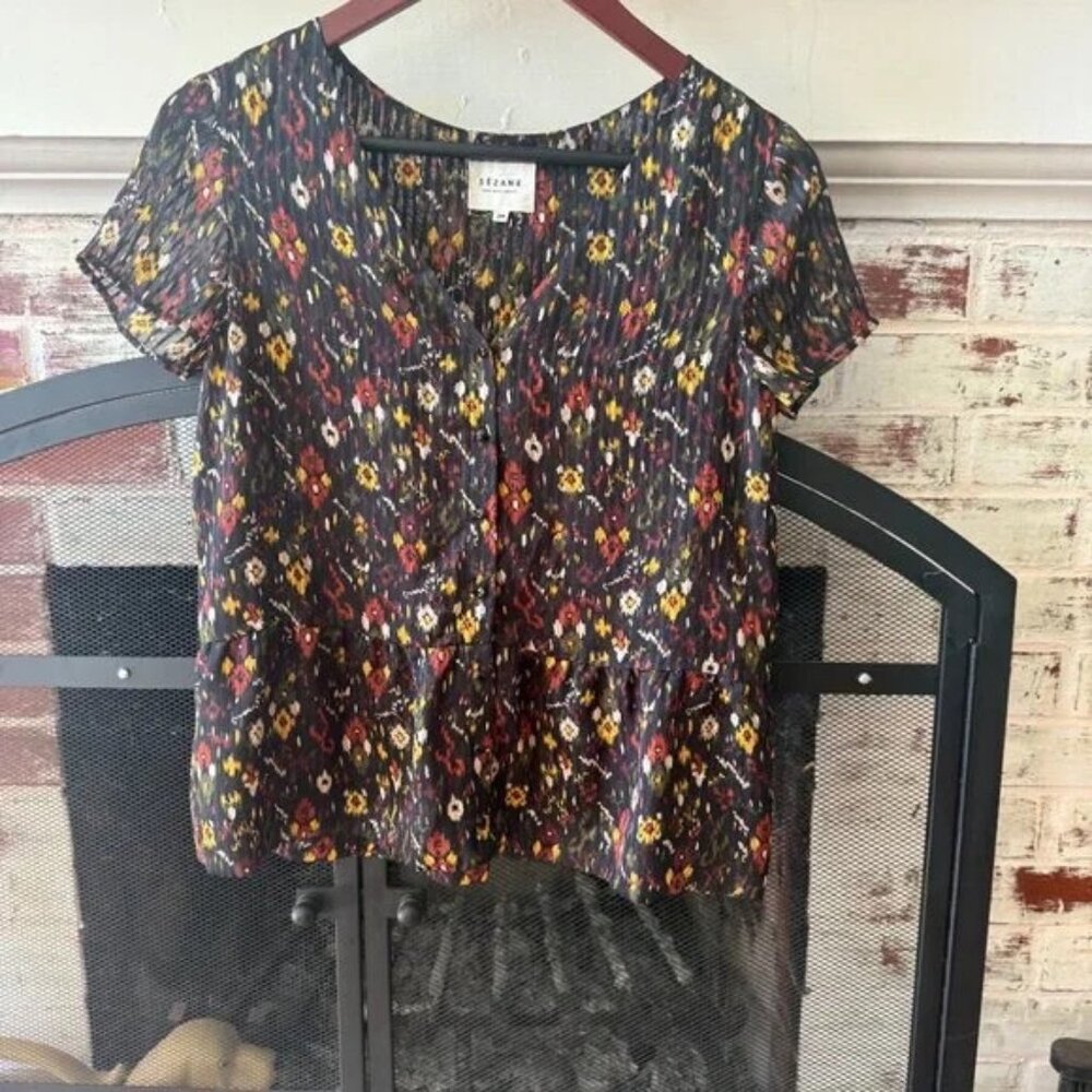 Sezane Shear Multi-colored Floral Blouse Size 36 (XS/Sm)